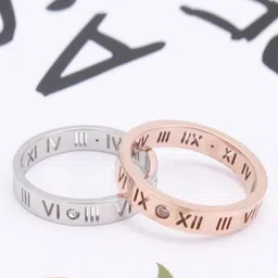 MYKI Set of 2 Rose Gold-Plated CZ-Studded Classy Roman Number Zircon Couple Rings-picture-16