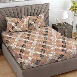 FABINALIV Brown Geometric 300 Tc Woollen King Size Double Bedsheet With 2 Pillow Covers-image-96