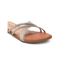 GNIST Embellished Cross Strap Tan Flats image 4