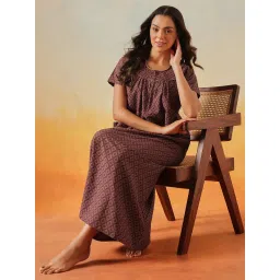 Clovia Cotton Printed Long Maxi Night Dress image 4