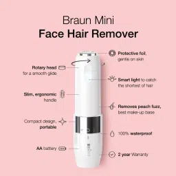 BRAUN FS1000 Cordless Wet & Dry Trimmer for Upper Lips, Chin & Cheeks for Women (With Smart light, White) image 2