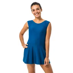 nabaiji Women Swimming One Piece Sleeves Less Skirt Swimsuit Una Blue-picture-32