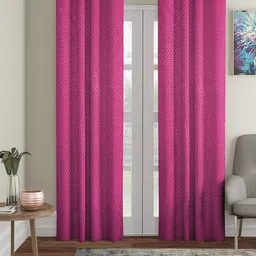 Cortina Pink Set of 2 Polka Dots Embossed Plain Polyester Long Door Curtains-image-74