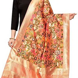 jennydesigner Silk Blend Woven Peach Women Dupatta-picture-18