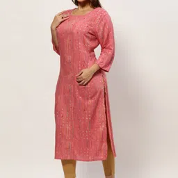 SHOWOFF Plus Ethnic Motif Printed Straight Kurta image 4