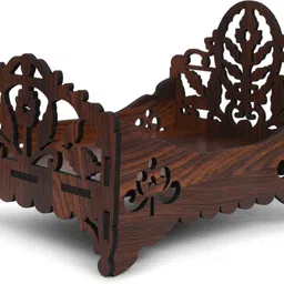 gojeeva Premium Wooden Carved Pattern Designer Bed For Kanha Ji/Gopal Ji Bed Wooden All Purpose Chowki-picture-10