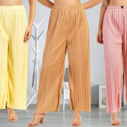 irha Pack of 3 Women Regular Fit Multicolor Viscose Rayon Trousers-picture-23