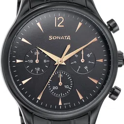 sonata 2 Quartz Multifunction Black Dial Black Stainless Steel Strap Analog Watch - For Men 77146NM01|77146NM01|77146NM01 image 3