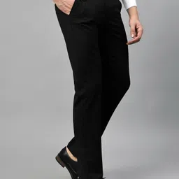 cantabil Men Regular Fit Black Cotton Blend Trousers image 3