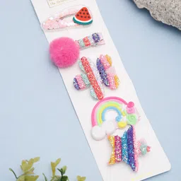 Celena Cole Girls Set Of 5 Pink & Blue Embellished Hair Clips-image-2