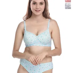 Aamarsh Pack Of 3 Printed Cotton Lightly Padded Bra With Briefs-picture-16