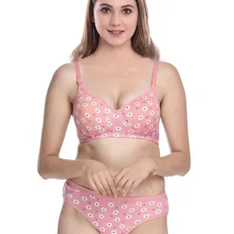 Aamarsh Pack Of 3 Printed Cotton Lightly Padded Bra With Briefs image 4