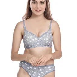 Aamarsh Pack Of 3 Printed Cotton Lightly Padded Bra With Briefs image 5