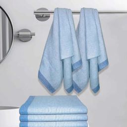 athom living Peacock Blue Cotton Striped 220 GSM Bath Towels 5 Pc-picture-6