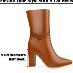 bxxy Women's 3.5 Inch Faux Leather Stylish Tan Mid-Calf Block Heel High Ankle Boot Slip On For Women image 2
