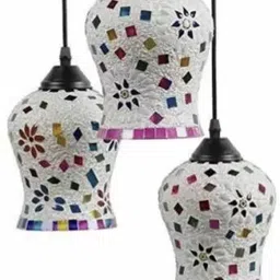 xozti Designer Lamp With Three Hanging Decorative Glass (Bulb Not Include)(Multicolor) Pendants Ceiling Lamp image 3