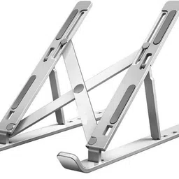 GLARIXA ALUMINIUM LAPTOP STAND Aluminum Tabletop Laptop Stand Foldable, Portable & Compatible for Laptop, Tab Aluminium Desk Stand Laptop Stand with Adjustable Height Compatible with Universal Laptops-image-3