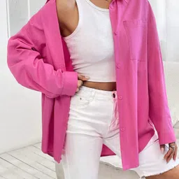 fab star Women Boxy Fit Solid Spread Collar Casual Shirt image 3