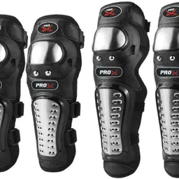 fabsports Pro-X Alloy Stainless Steel Knee & Elbow Guard, Flexible Breathable Adjustable Knee Shin Armor Elbow Protector for Bikers and Riders (Black) Elbow Guard, Shin Guard Free Black, Silver-picture-10
