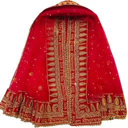 navti creations Net Embellished Red Women Dupatta image 4