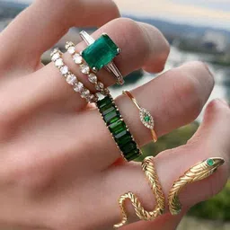 Unwind by Yellow Chimes Set Of 6  Gold-Plated Crystal-Studded Snake Designed Finger Rings-picture-24