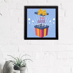 eCraftIndia Blue & Yellow "Think Outside The Box" Motivational Quote Satin Matt Texture UV Art Painting image 2