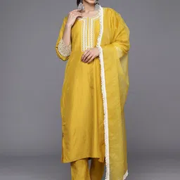 KALINI Ethnic Motifs Yoke Design Regular Thread Work Kurta with Trousers & Dupatta-picture-34
