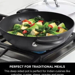 circulon Origins 10.2 Inch Hard Anodised & Non- Stick Black Aluminium Kadhai with Lid image 2