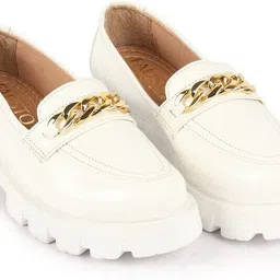 fausto Patent Leather Shiny Chain Buckle Classic Casual Slip On Shoes Loafers For Women image 2