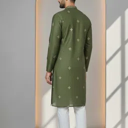 jugg jugg jeeyo Men Self Design Cotton Silk Straight Kurta image 3