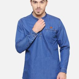 Kuons Avenue Band Collar Denim Kurta-picture-18