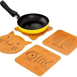 olwick 4 Pcs Wooden Insulation Mat, Non-Slip Pan Dish Mats, Openwork Wooden Coasters, Kitchen Cutlery Thickened Anti-scalding Padded Placemats.(Random Pattern) wooden Trivet-picture-33