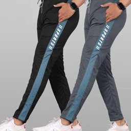 duooble Pack of 2 Men Striped Black, Grey, White Track Pants-picture-11