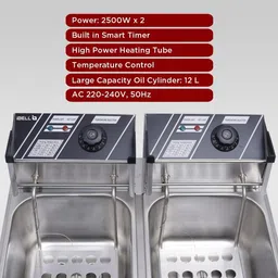 ibell DF620M 12 Litre Stainless Steel 2500 Watt Deep Fryer, Double Tank, Temp Control, 12 L Electric Deep Fryer image 4