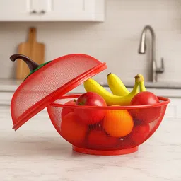 health tag Apple Shaped Fruit Basket with Net Cover fbv-01 Red Kitchen Storage Basket Stainless Steel Fruit & Vegetable Basket-picture-27