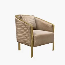 furnisto QuiltedGold Fabric Low Back Lounge Chair in Biege Colour image 3