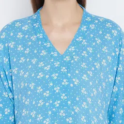 Hypernation Blue & White Printed Nightdress image 5