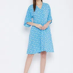 Hypernation Blue & White Printed Nightdress image 4