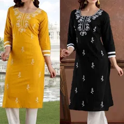 Women Chikan Embroidery Cotton Blend Straight Kurta-image-59