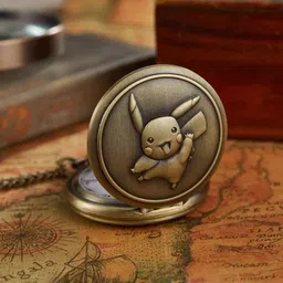 Tiny Tim Pikachu Vintage Pocket-Watch Antique Gandhi Style Metallic Key Chain Best Gift Antique Pikachu Pocket Watch Keychain Bronze Metal Pocket Watch Chain-image-5