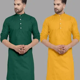 fashionfrickss Pack of 2 Men Solid Cotton Blend Straight Kurta-picture-43