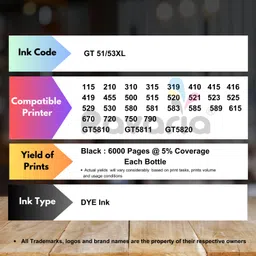 Ravaria GT51XL / GT53XL and GT52 Compatible High Quality Ink For H Printer Black - Twin Pack Ink Bottle image 2