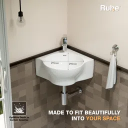 ruhe Miram Modern Ceramic Wall Hung Corner Wash Basin | Premium Bathroom Sink | Hand Basin Tub | Basin for Bathroom and Living Room Corner Basin image 4