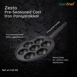 greenchef Cast Iron pre-seasoned Paniyarakkal 7 Pits - Zesto Paniarakkal 0.2 L capacity 22 cm diameter image 4