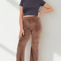 pinkshell Women Regular Fit Brown Velvet Trousers-picture-24