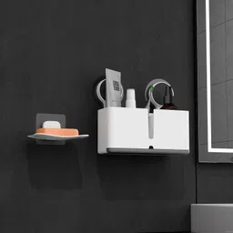 nestigo Bathroom Wall Shelf with Toothbrush Holder and Soap Stand Plastic Wall Shelf image 3