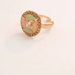nodanza Elegant Adjustable Designer Ring for Women | Dual Tone Pink & Mint Enamel Glass Cubic Zirconia Ring-picture-14