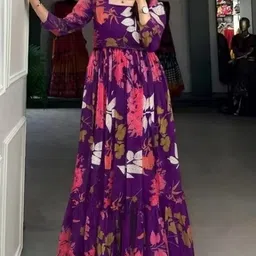 a to z cart Printed Georgette Stitched Flared/A-line Gown image 4