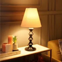 btr crafts Marsham White Fabric Shade Night Lamp With Metal Base image 1