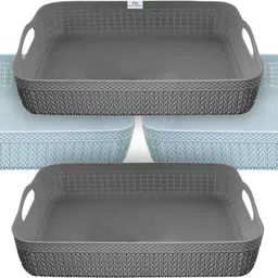 Plastic Q-4 Multiuses Designer Unbreakable Plastic Storage Basket Pack of 4 (Grey&Blue) Storage Basket-image-23